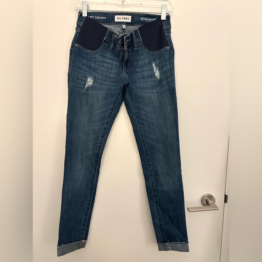 DL1961 Women's Dark Blue Distressed Skinny Maternity Jeans